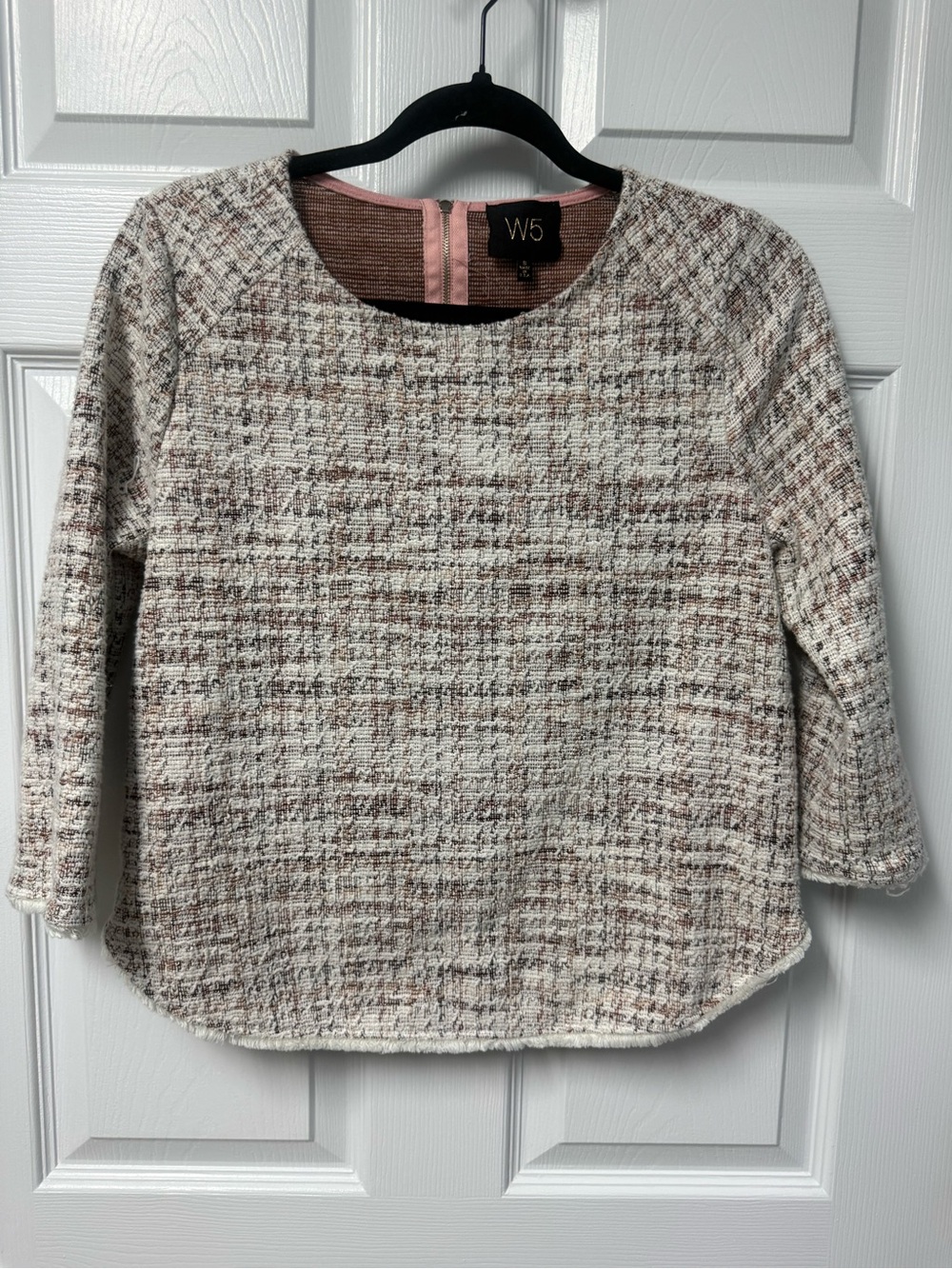 W5 Tweed Knit Top in Cream, Brown and Pink